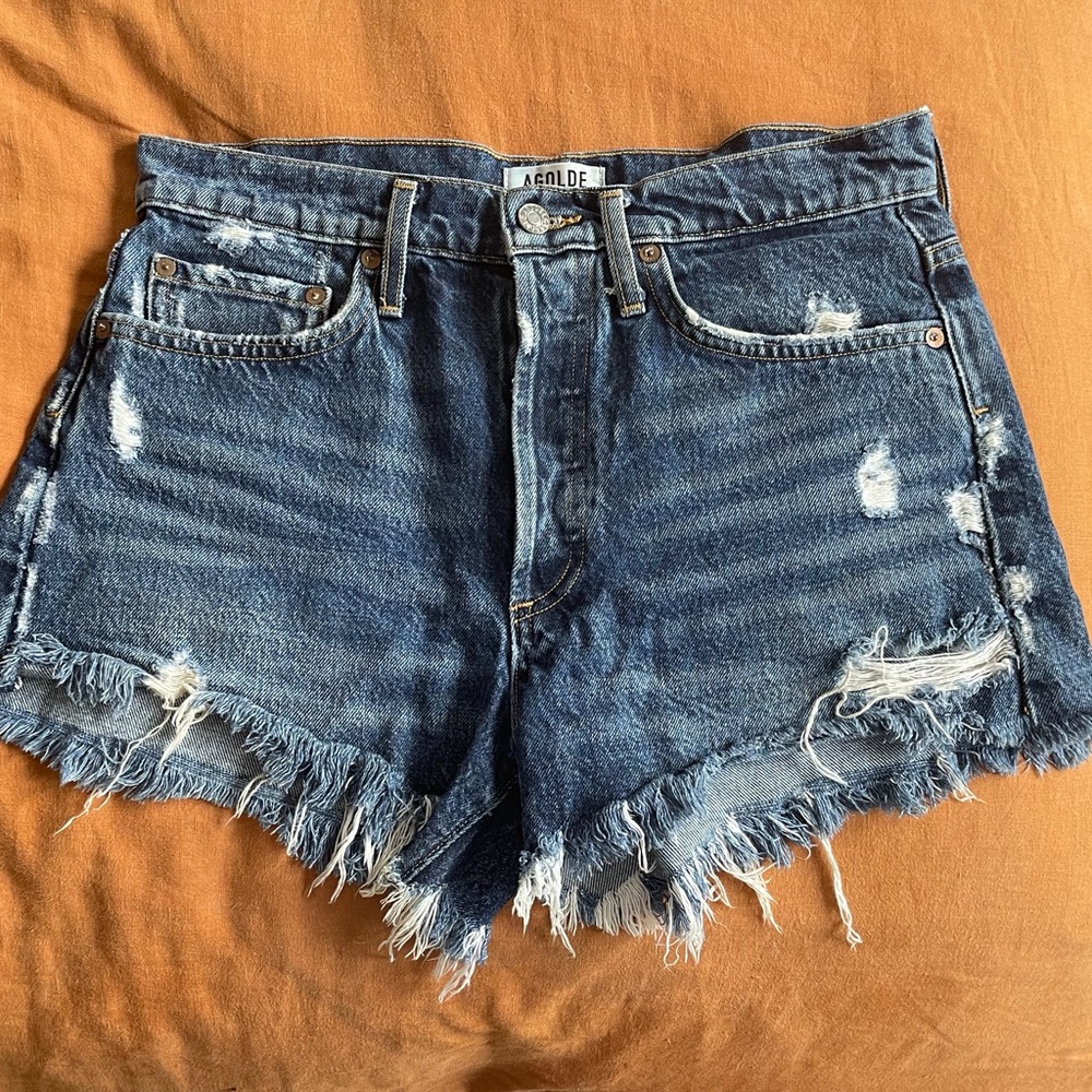 Agolde dark wash high waisted shorts